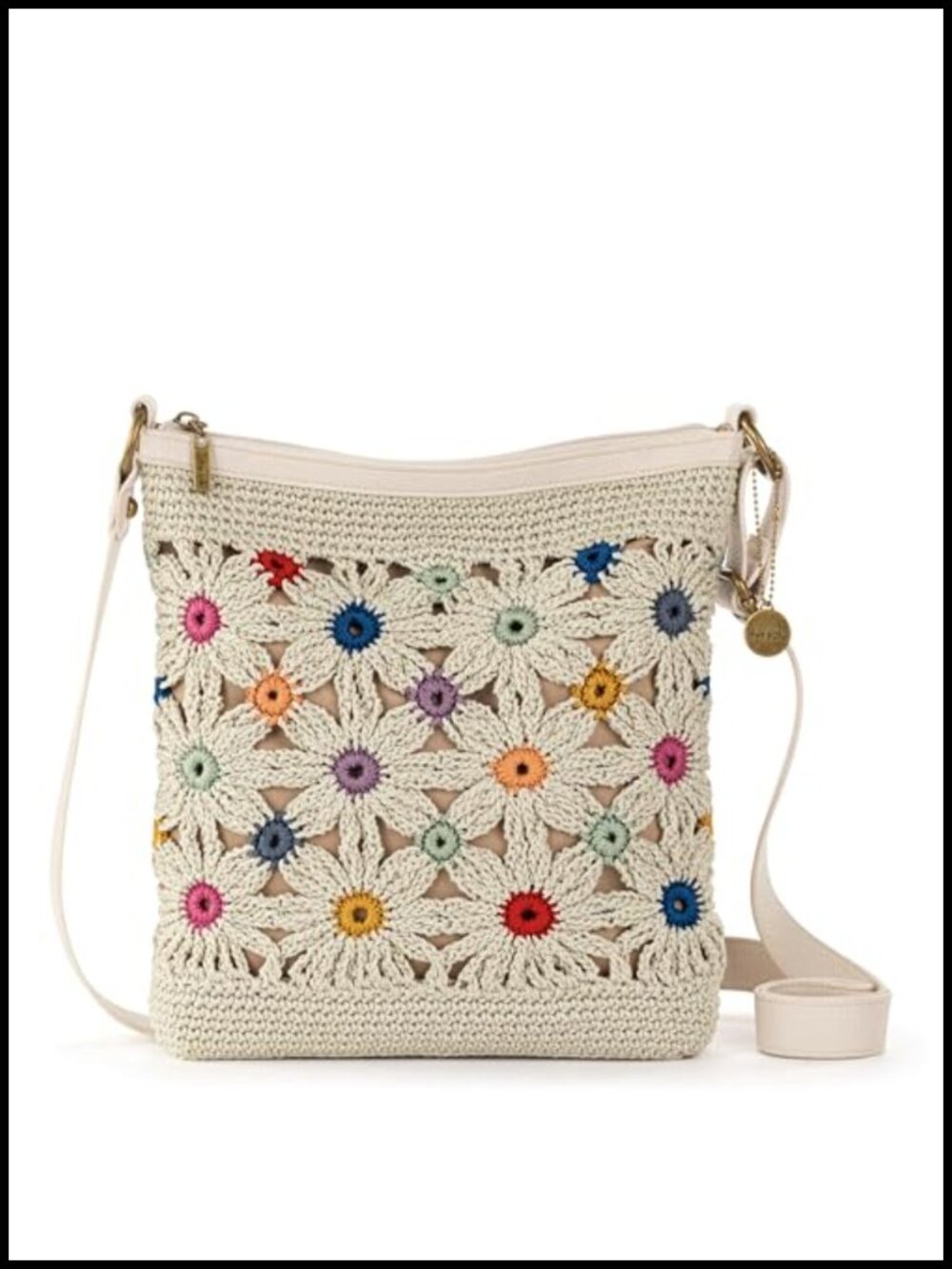 Crochet Crossbody Purse Adjustable Strap Zipper Closure Everyday Travel Bag